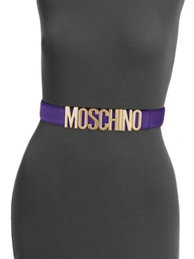 Shop Moschino Leather Logo Belt In Violet