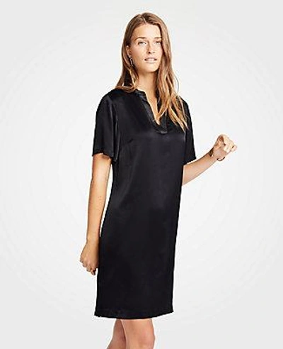 Shop Ann Taylor Shimmer Stitched Split Neck Shift Dress In Black