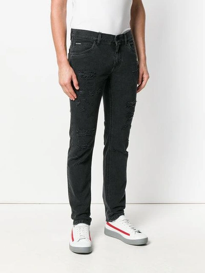 Shop Dolce & Gabbana Distressed Denim Jeans In Black