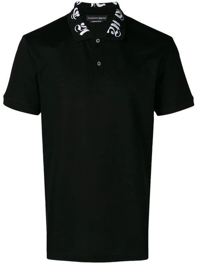 Shop Alexander Mcqueen Printed Collar Polo Shirt - Black