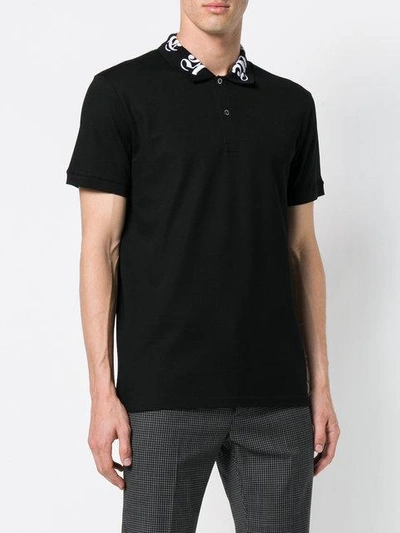 Shop Alexander Mcqueen Printed Collar Polo Shirt - Black