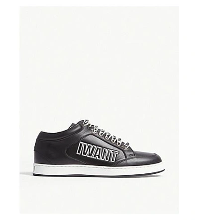 Shop Jimmy Choo Miami Slogan Leather Sneakers In Black/white