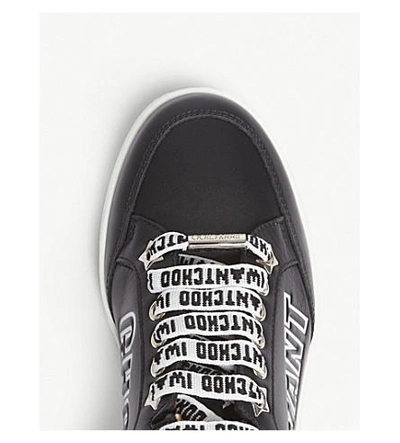 Shop Jimmy Choo Miami Slogan Leather Sneakers In Black/white