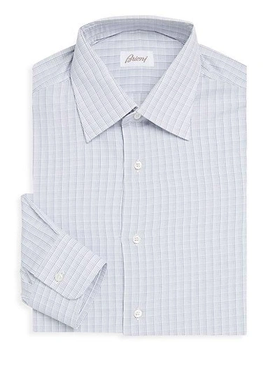 Shop Brioni Cotton Check Dress Shirt In Grey