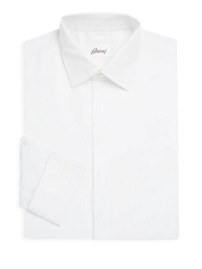 Shop Brioni Concealed Placket Cotton Dress Shirt In Pure White