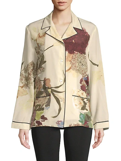 Shop Valentino Floral Silk Button-down Shirt In Milk