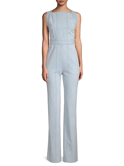 Shop Adam Lippes Corded Denim Fitted Jumpsuit In Light Blue