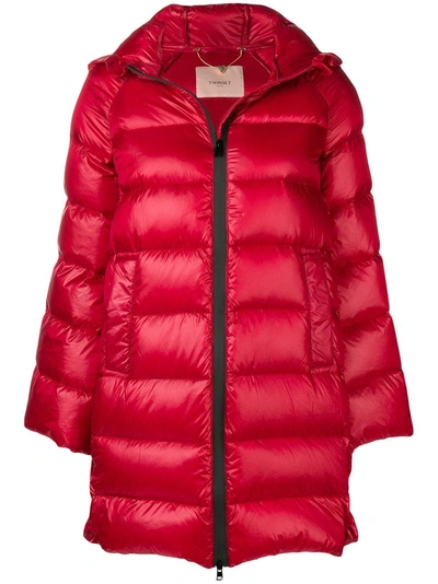 Shop Twinset Twin-set Longline Puffer Jacket - Red