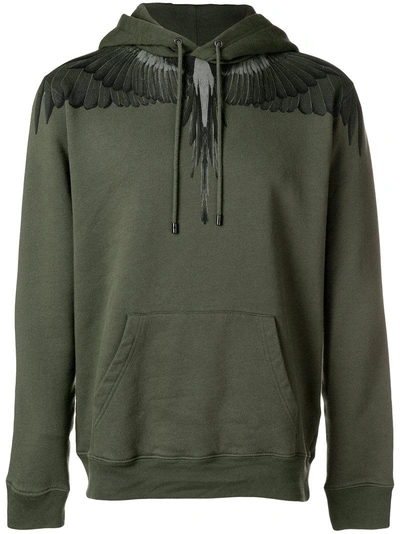 Marcelo Burlon County Of Milan Wing-print Cotton Hooded Sweatshirt In Green  | ModeSens