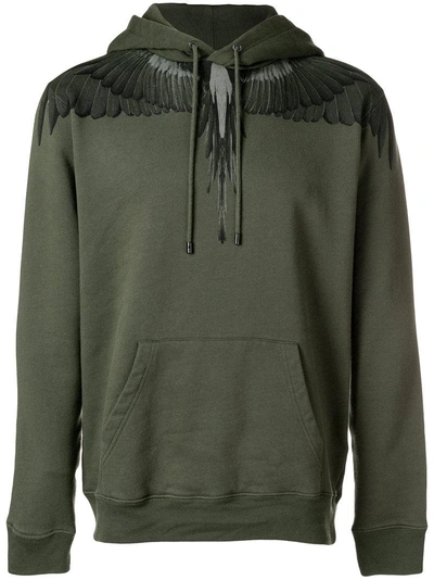 Marcelo Burlon County Of Milan Wing-print Cotton Hooded In Green | ModeSens