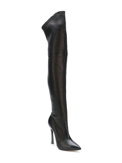 Shop Casadei Stiletto Over The Knee Boots - Black