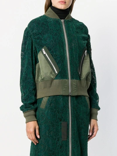 Shop Sacai Lace Bomber Jacket In Green