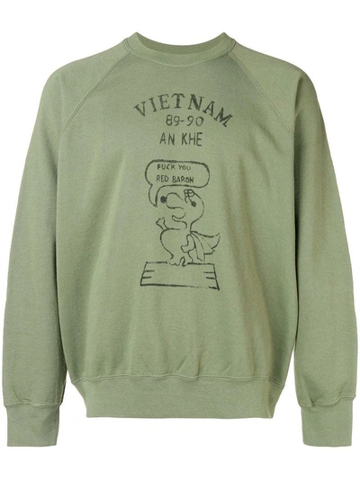 Shop Wild Donkey Snoopy Character Print Sweatshirt - Green