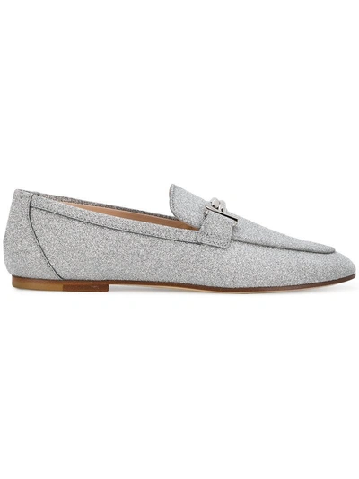 Shop Tod's Double T Glitter Loafers In Metallic