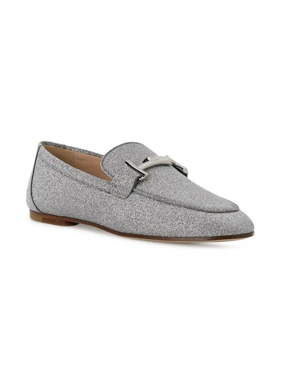 Shop Tod's Double T Glitter Loafers In Metallic