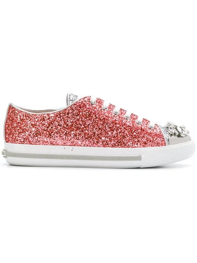 Shop Miu Miu Glittered Captoe Sneakers - Pink