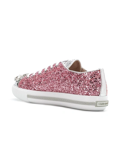 Shop Miu Miu Glittered Captoe Sneakers - Pink