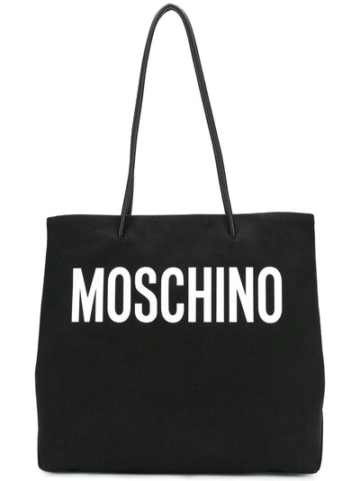 Shop Moschino Large Canvas Logo Tote - Black