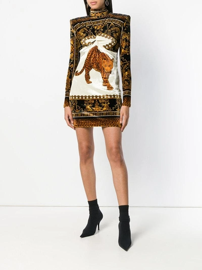 Shop Versace Tiger Print Dress In Brown