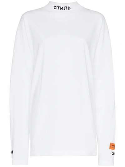 Shop Heron Preston Logo Mock Neck Long Sleeve T-shirt In White