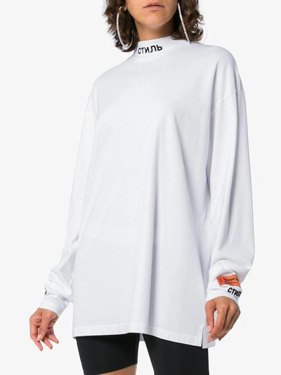 Shop Heron Preston Logo Mock Neck Long Sleeve T-shirt In White