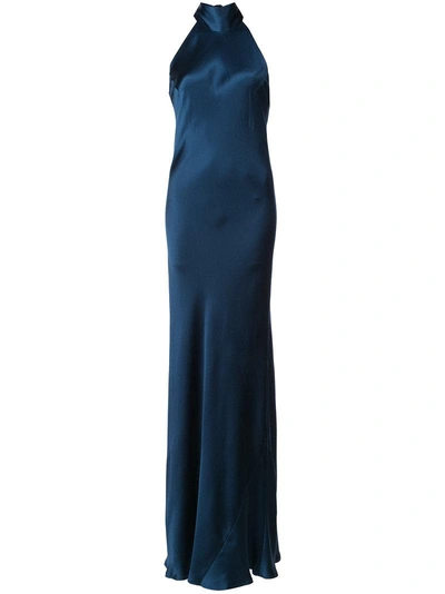 Shop Galvan Halterneck Long Dress - Blue