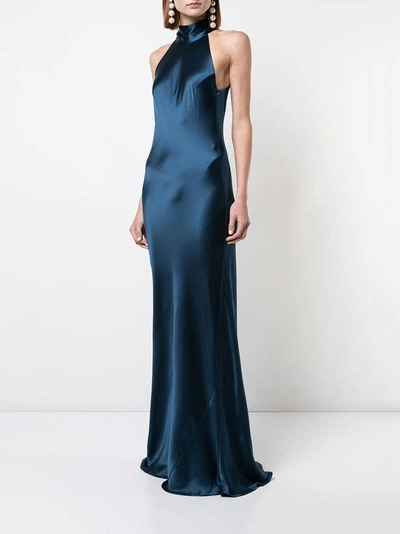 Shop Galvan Halterneck Long Dress - Blue