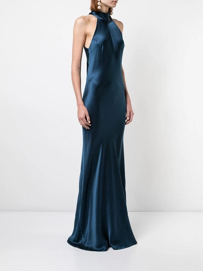 Shop Galvan Halterneck Long Dress - Blue