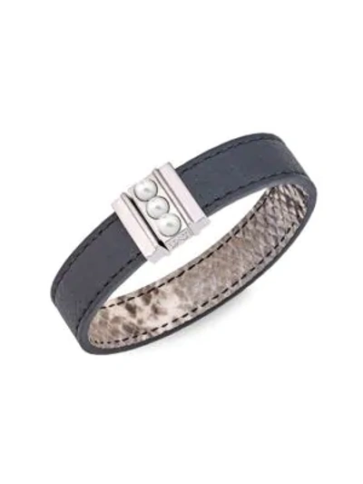 Shop Majorica Amazona 5mm Mabé Pearl Leather Magnetic Bracelet In Silver