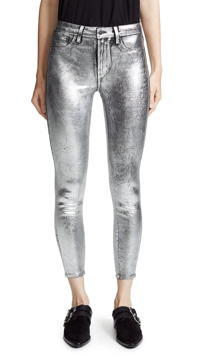 Shop L Agence Margot High Rise Skinny Jeans In Silver Foil