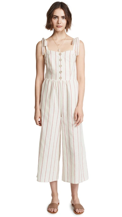 Shop Moon River Striped Jumpsuit In Natural/red