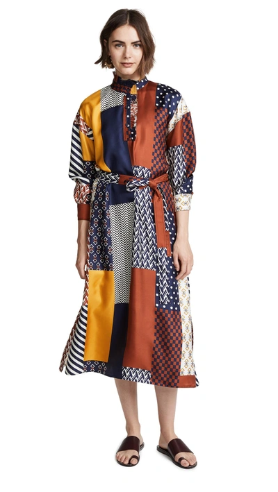 Tory Burch Bianca Patchwork Printed Silk-twill Midi Dress In Geometric  Patchwork | ModeSens