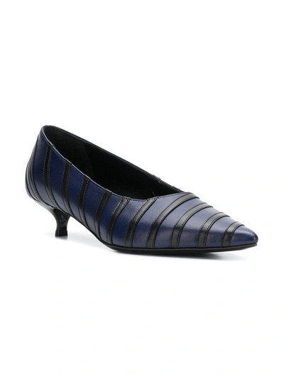 Shop Sonia Rykiel Striped Pointed Kitten Heel Pumps - Blue