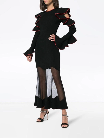 Shop Alexander Mcqueen Knitted Ruffle Midi Dress - Black