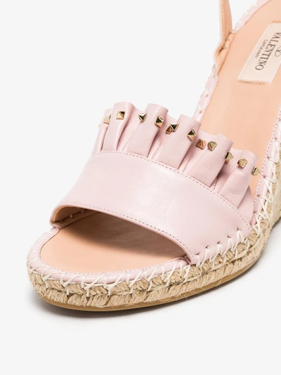 Shop Valentino Pink Ruffle Wedge Leather Sandals In Rosa&lila