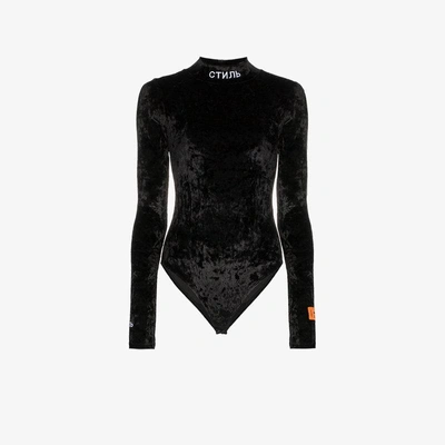 Shop Heron Preston Logo Embroidered Velvet Bodysuit In Black