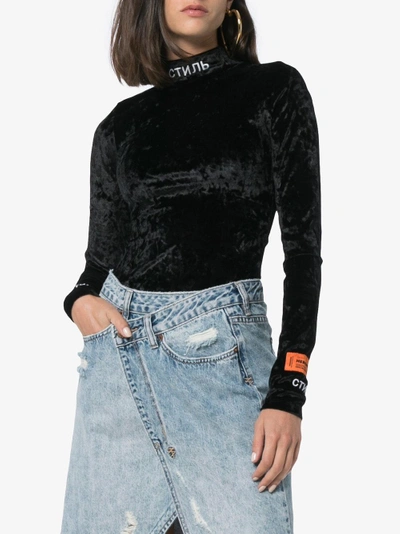 Shop Heron Preston Logo Embroidered Velvet Bodysuit In Black