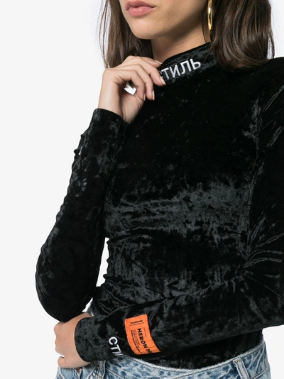 Shop Heron Preston Logo Embroidered Velvet Bodysuit In Black