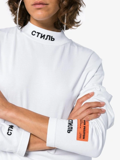 Shop Heron Preston Logo Mock Neck Long Sleeve T-shirt In White