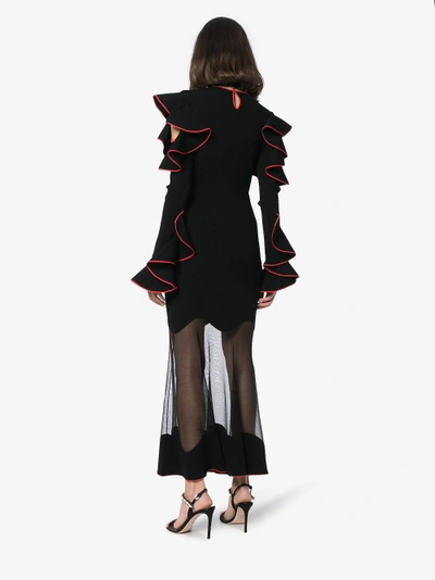 Shop Alexander Mcqueen Knitted Ruffle Midi Dress In Black
