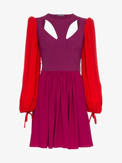 Shop Alexander Mcqueen Colourblock Mini Dress In Pink&purple