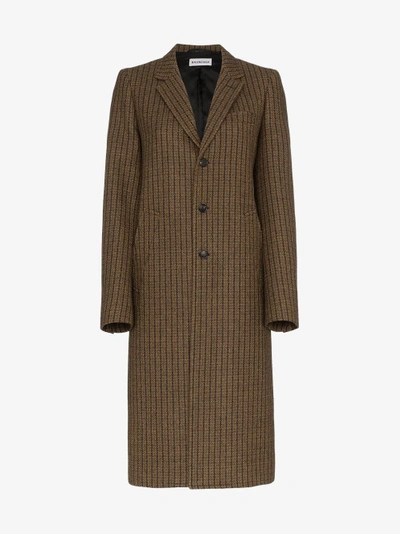 Shop Balenciaga Long Sleeve Knee Length Check Coat In Brown