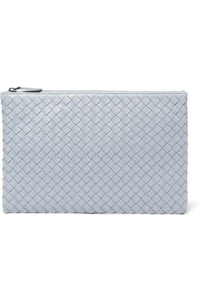 Shop Bottega Veneta Intrecciato Leather Pouch In Light Blue