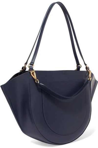 Shop Wandler Mia Medium Leather Tote In Midnight Blue