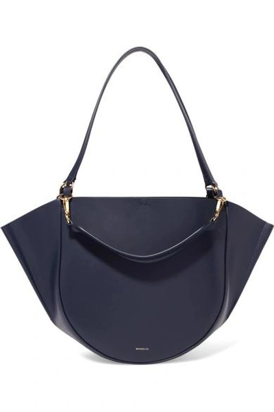 Shop Wandler Mia Medium Leather Tote In Midnight Blue