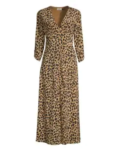 Shop Rixo London Silk Katie Leopard Print Midi Dress In Spot Leopard Camel