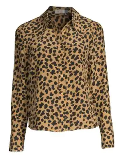 Shop Rixo London Jamie Leopard Print Silk Blouse In Spotted Leopard Camel