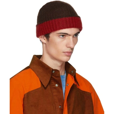 Shop Marni Red And Brown Jersey Beanie In Dbm80 Brn/r