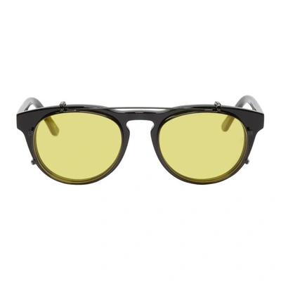 Shop Han Kjobenhavn Black Timeless Clip-on Sunglasses In Black/yello