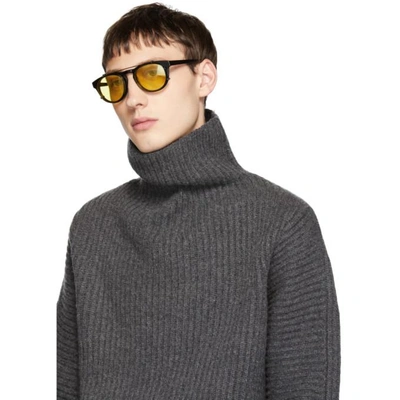 Shop Han Kjobenhavn Black Timeless Clip-on Sunglasses In Black/yello